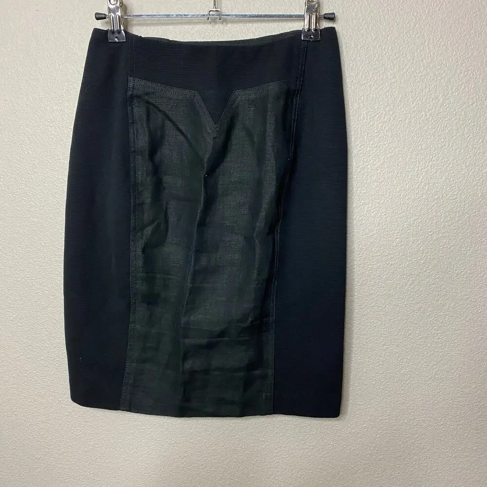 Opening Ceremony Pencil Skirt Womens XS‎ Black Linen Paneled Mixed Media Zipper